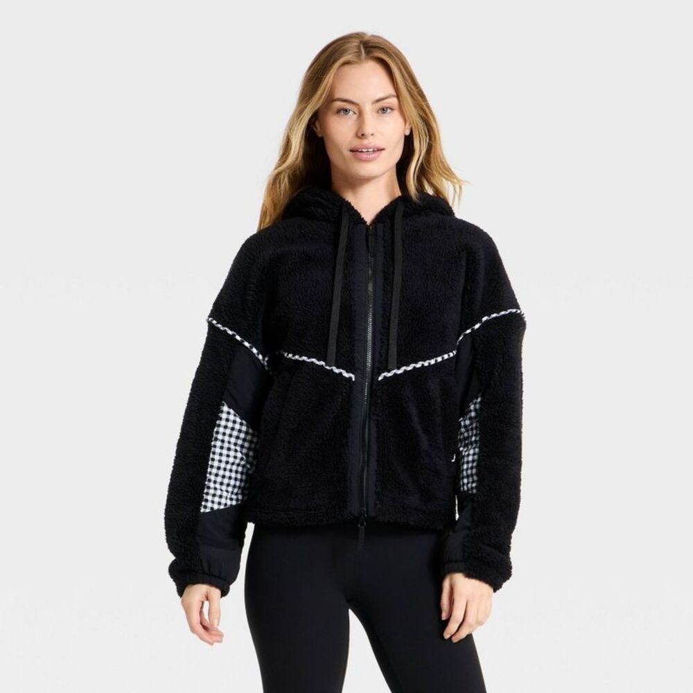 Women's High-Pile Fleece Bomber Jacket - JoyLab Black XXL